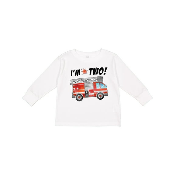 Inktastic I'm 2 Fire Truck 2nd Birthday Boys or Girls Long Sleeve Toddler T-Shirt