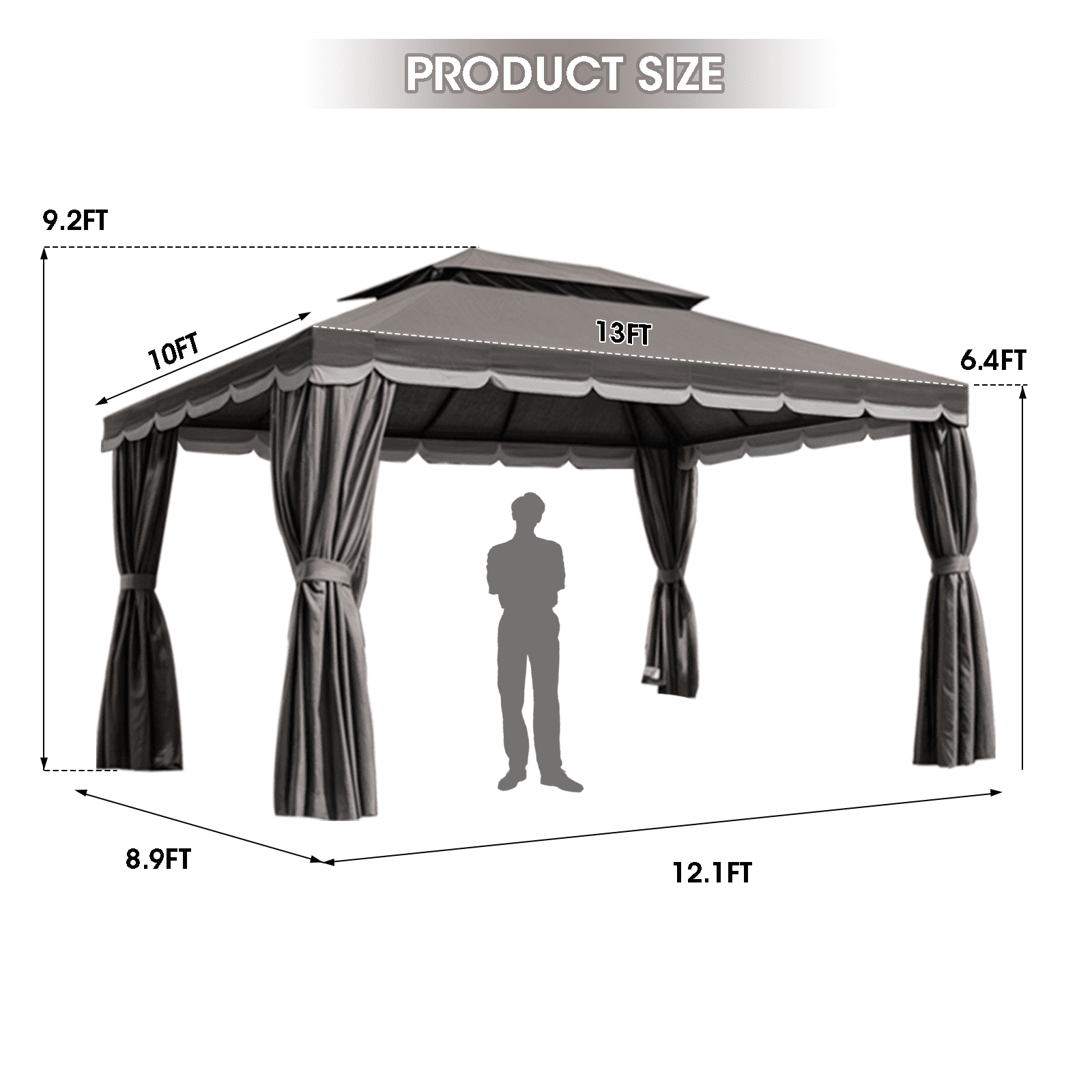 Gaptain 10×12 FT Deluxe No Screws Gazebo,Double Roof Outdoor Shelter Tent with Mosquito Nettings and Privacy Screens