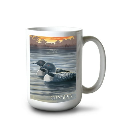 

15 fl oz Ceramic Mug Canada Loons and Lake at Sunset Dishwasher & Microwave Safe