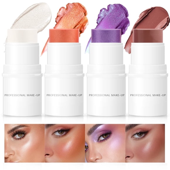 HOSAILY 4 colores crema rubor resaltador contorno rubor Stick cosméticos cremosos Stick Set 4 en 1 impermeable y de larga duración bronce Stick humectante maquillaje Sticks