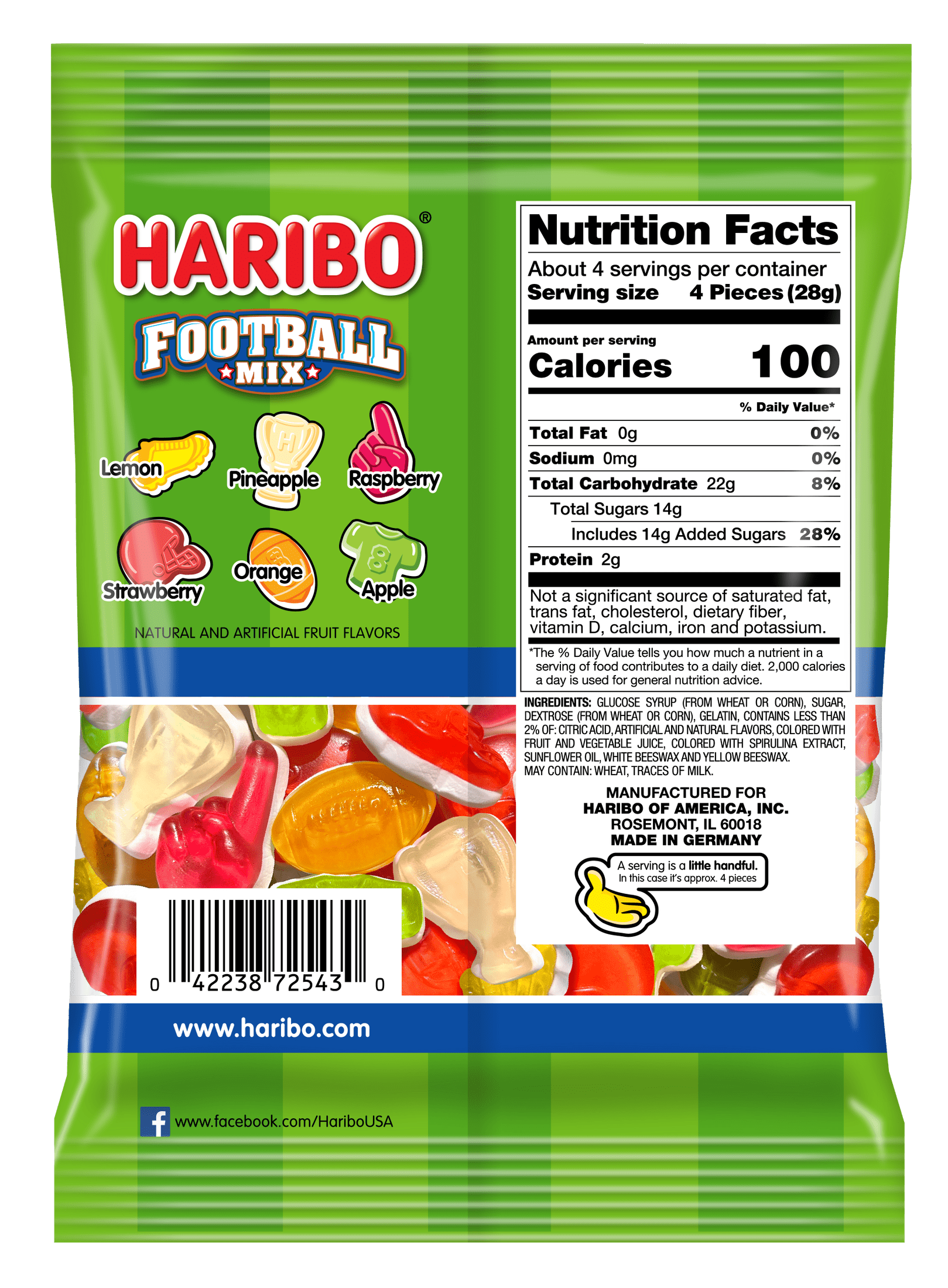 HARIBO Football Mix Gummies Assorted Fruit Flavor Gummy Candy, 4oz, Share Size Peg Bag