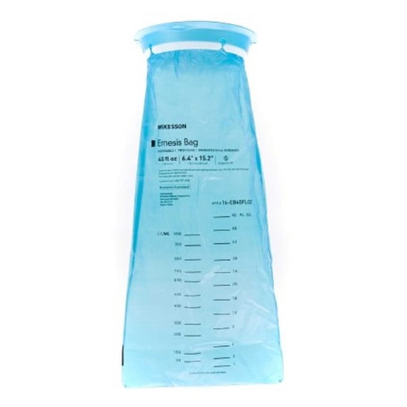 McKesson Emesis Bag 40 oz. Blue, 1000cc, Sleeve of 25