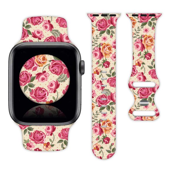 Correa De Reloj Floral Con Flores Rosas, Compatible Con Apple Watch De 38 Mm, 40 Mm, 41 Mm, 42 Mm, 44 Mm, 45 Mm, Para Mujeres Y Hombres, Regalos, Pulseras Deportivas De Silicona Para Iwatch Series 7,