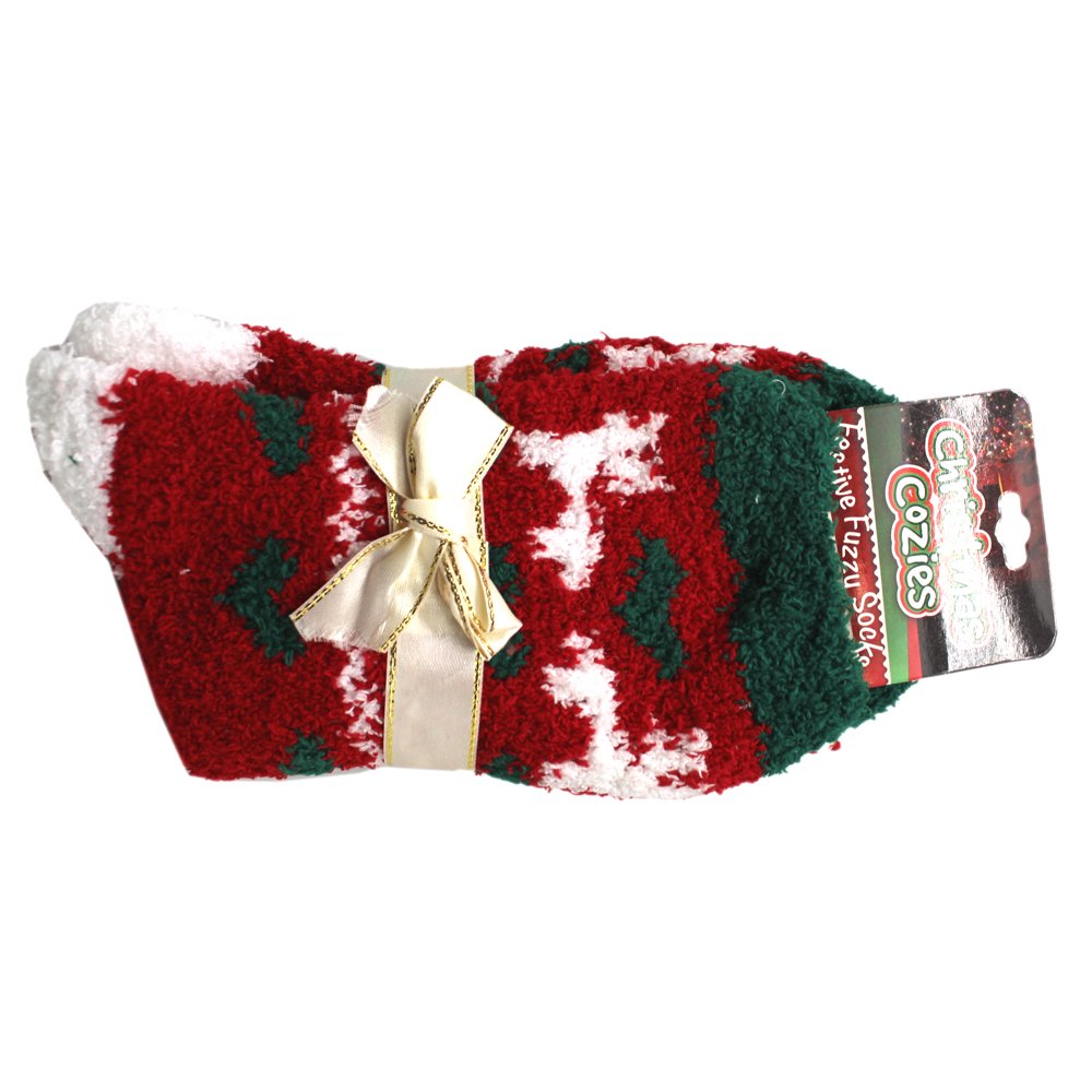 Fuzzy Socks Christmas Cozies Red and Green Fuzzy Socks With White