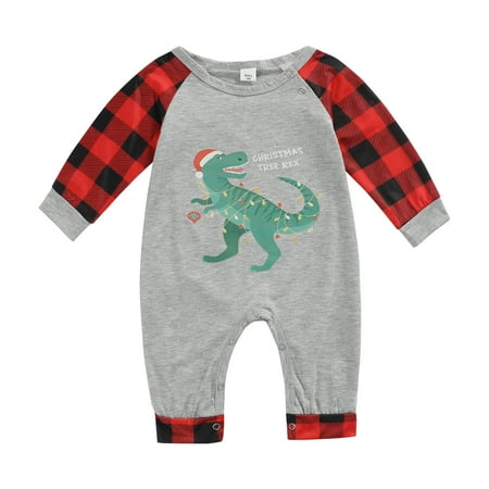 

Family Matching Pajamas Nightwear Set Dinosaur Plaid Print O-Neck Long Sleeve Tops+Trousers