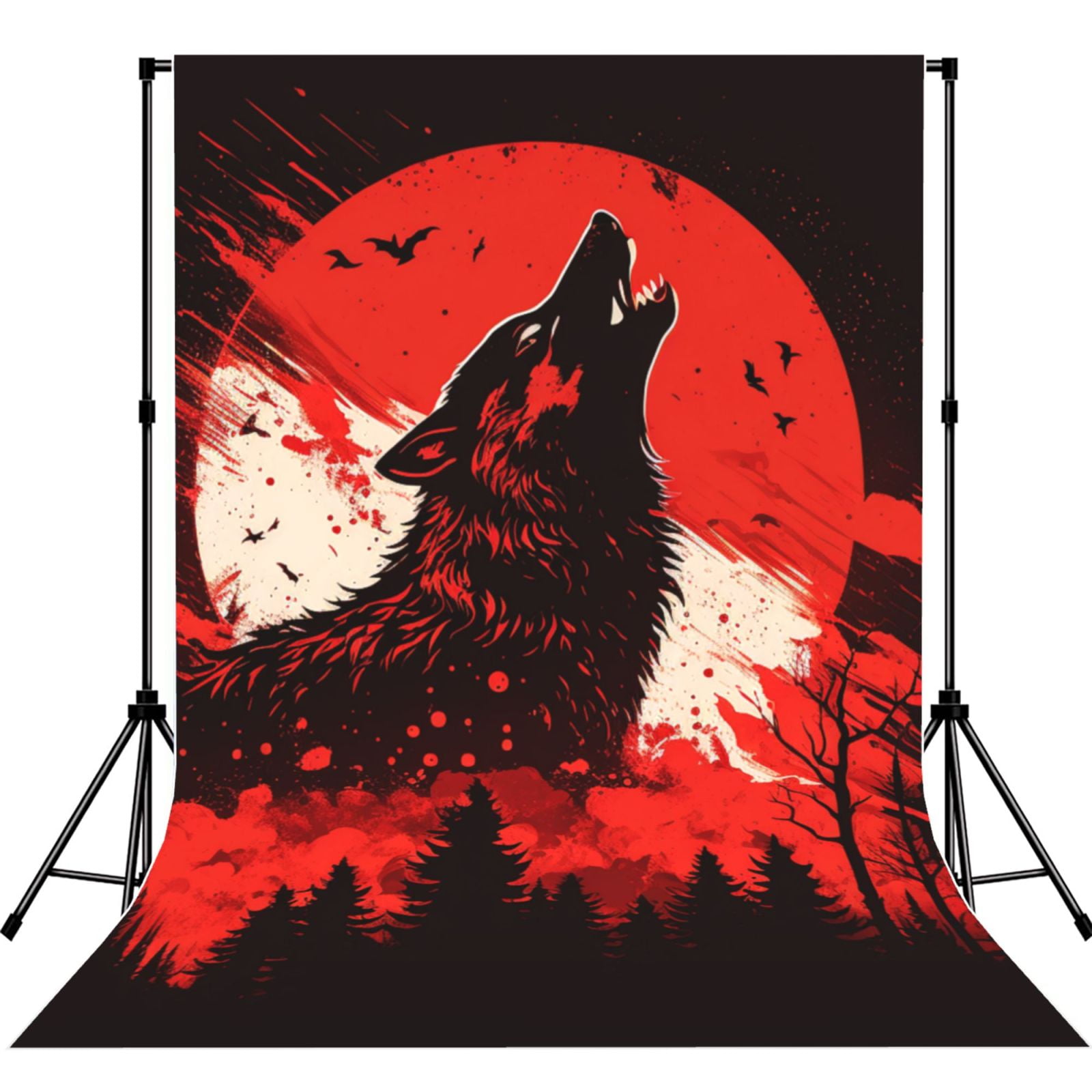 Howling Wolf Blood Red Moon Cool Photography Backdrop 5x7Ft Background for Photo Studio Video Recording Birthday Party Wedding Home Decor