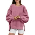 thumbnail image 2 of Xcmzpl Womens Fleece Sweatshirts Casual Solid Color Round Neck Sweatshirt Holiday Sweater Tops Tunic Long Sleeve Blouses Fall Clothes, 2 of 8