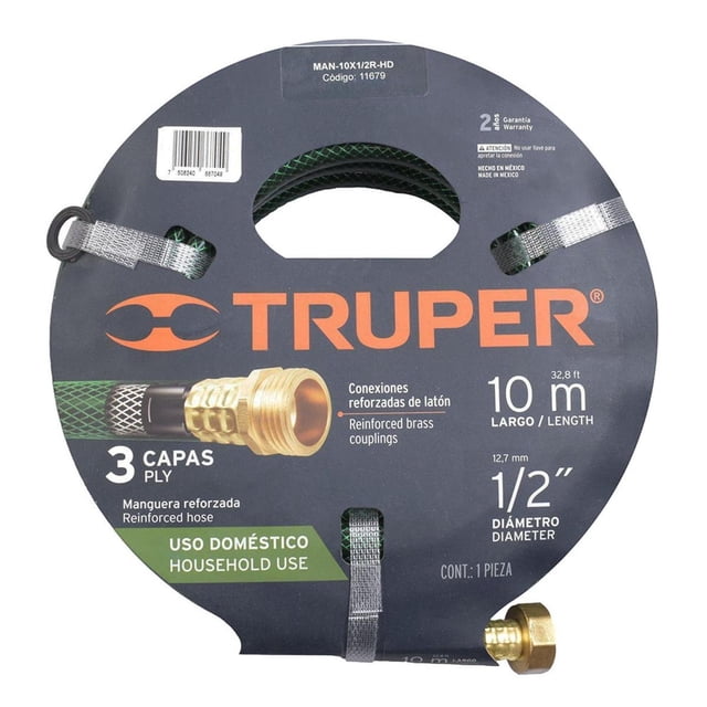 Manguera 10M 1/2" 3 Capas Reforzada Truper Verde