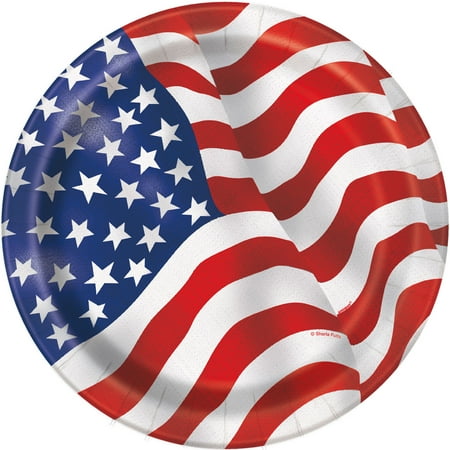 - US American Flag Paper Dinner Plates, 9in, 8ct
