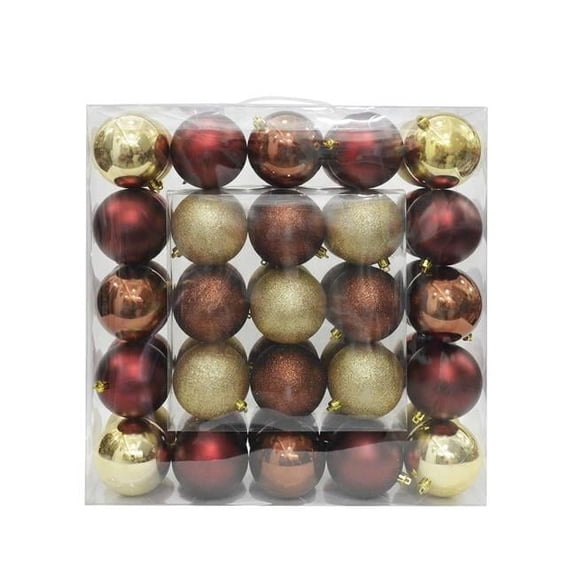 Jeco 50 Piece Shatterproof Plastic Christmas Ornament Set in Brown/ Gold/ Red