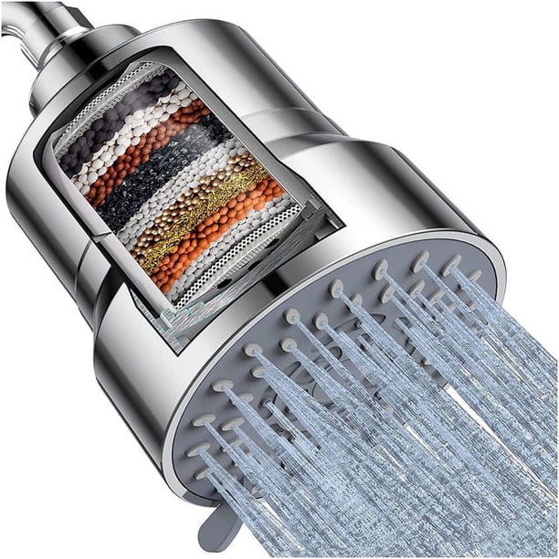 BTideas Cabezal de Ducha con Filtro de Alta Presión, Cabezal de Filtro de Ducha 2 en 1 de 20 Etapas para Agua Dura