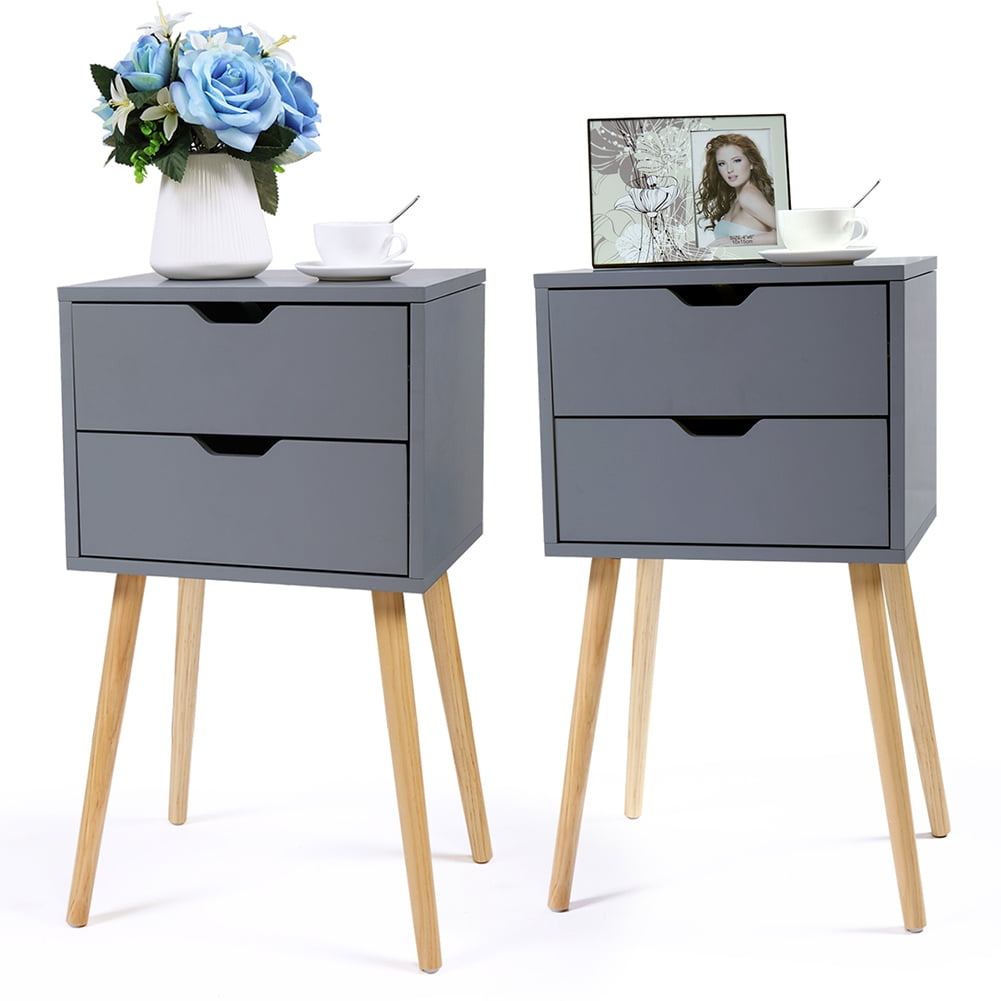 2PCS Bedside Cupboard Nightstand with Storage Drawer, Modern Assemble Storage Cabinet Bedroom Bedside Furniture, Gray 2PCS Bedside Cupboard Nightstand with Storage Drawer, Modern Assemble Storage Cabinet Bedroom Bedside Furniture, Gray