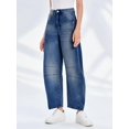 thumbnail image 4 of Women High Waist Barrel Leg Jeans, Vintage Washed Denim Stitched Detail Baggy Wide Leg Casual Jeans, 4 of 6