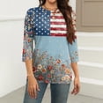 thumbnail image 4 of 250th Anniversary USA Shirts Women 3/4 Sleeve T Shirts Casual American Flag Print Tops Independence Day Patriotic Pullover 4th of July Celebration Party Crew Neck Blouses Sky Blue M, 4 of 5