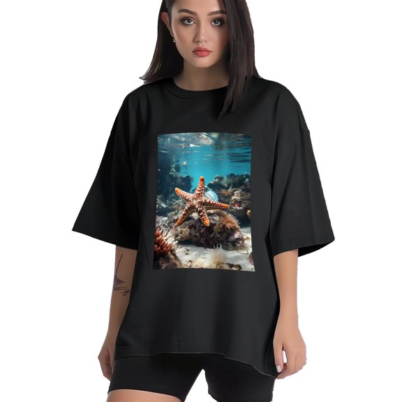 Plus Size Shirt for Women Black Tops for Women Short Sleeves Shirt for Women Starfish3 T Shirt Crewneck Shirt for Women XS