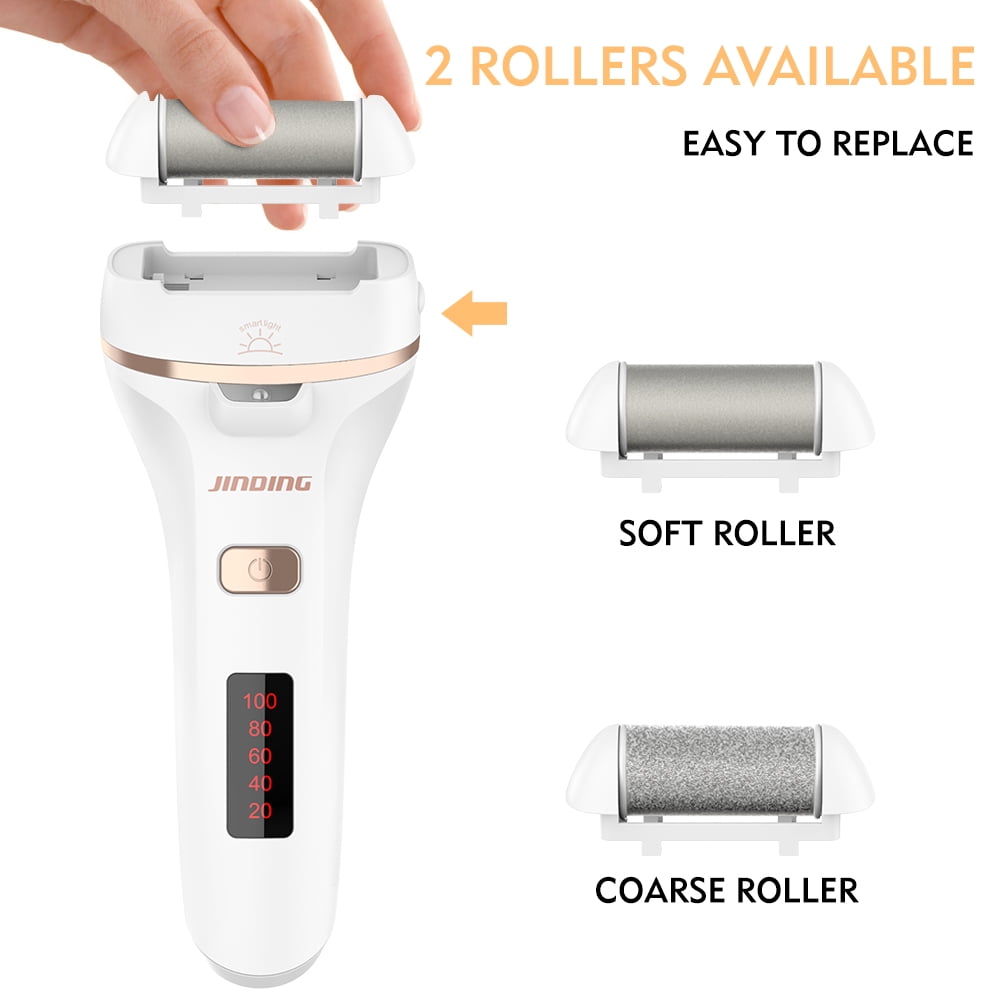 PENGXIANG Callus Remover for Feet, Electric Foot File Rechargeable Pedicure Tools, Professional Callous Remover Kit with 2 Roller Heads, LED Light, 2 Speeds for for Cracked Heels and Dead Skin
