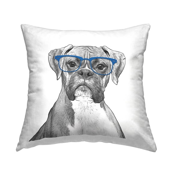 Stupell Industries Dog Wearing Blue Glasses Square Decorative Printed Throw Pillow, 18 x 18