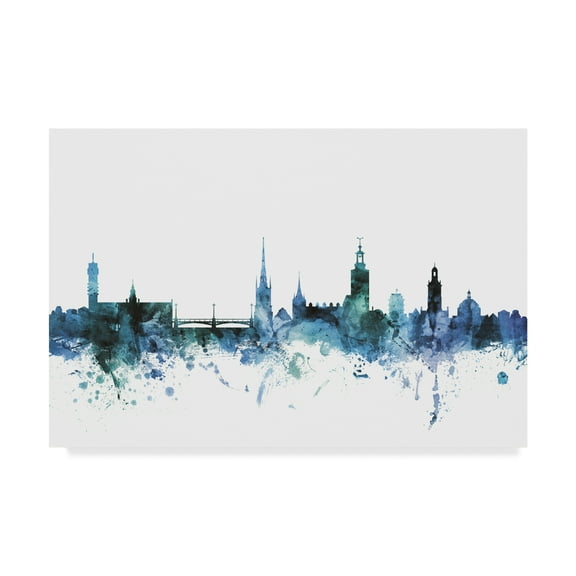 Trademark Fine Art 'Stockholm Sweden Blue Teal Skyline' Canvas Art by Michael Tompsett