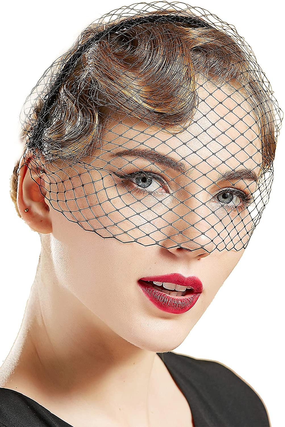 Black Fascinator Qiansail 1920s Flapper Fascinator Mesh Veil  display picture 2