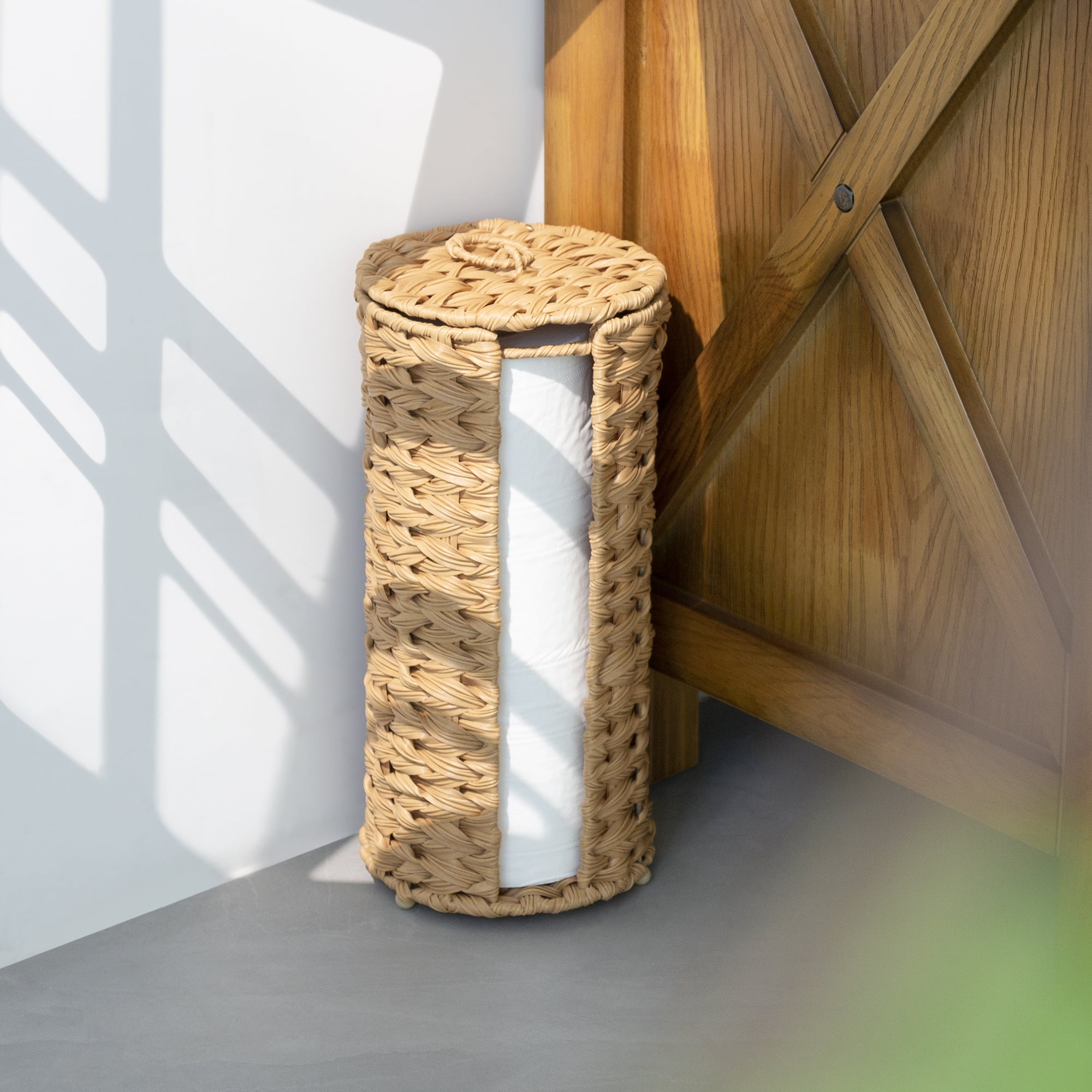 Freestanding Toilet Paper Holder with Storage,3 Rolls of Tissue Holder for  Bathroom,Handmade Woven Toilet Paper Roll Holder Stand,Rattan Sturdy Boho