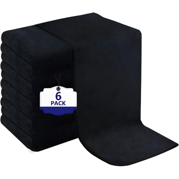 AUQ 6 Pack Black Salon Towels,Black Microfiber Towel Super Soft and Absorbent Microfiber Hair Towel for Salon,Bath,Spa,Pool and Home,27 Inch X 16 Inch,Black