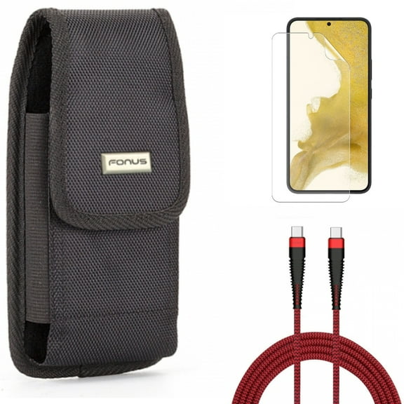 Matte Screen Protector & 10ft PD Cable & Case Belt Clip for Samsung Galaxy S22 (6.1") - TPU Film Anti-Glare & Type-C to USB-C Charger Cord & Swivel Holster Accessory Bundle