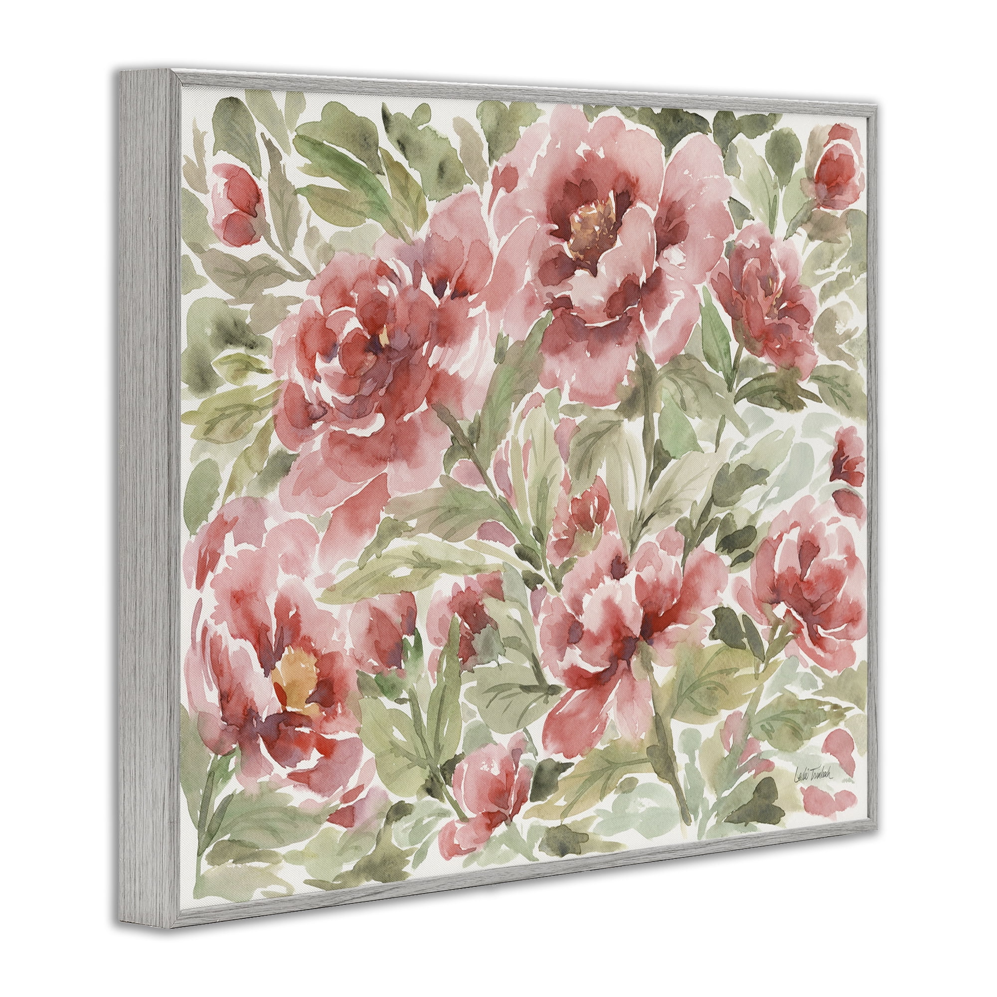 Stupell Industries Pink Peonies Pattern Botanical & Floral Painting Gray Framed Art Print Wall Art, 30 x 24