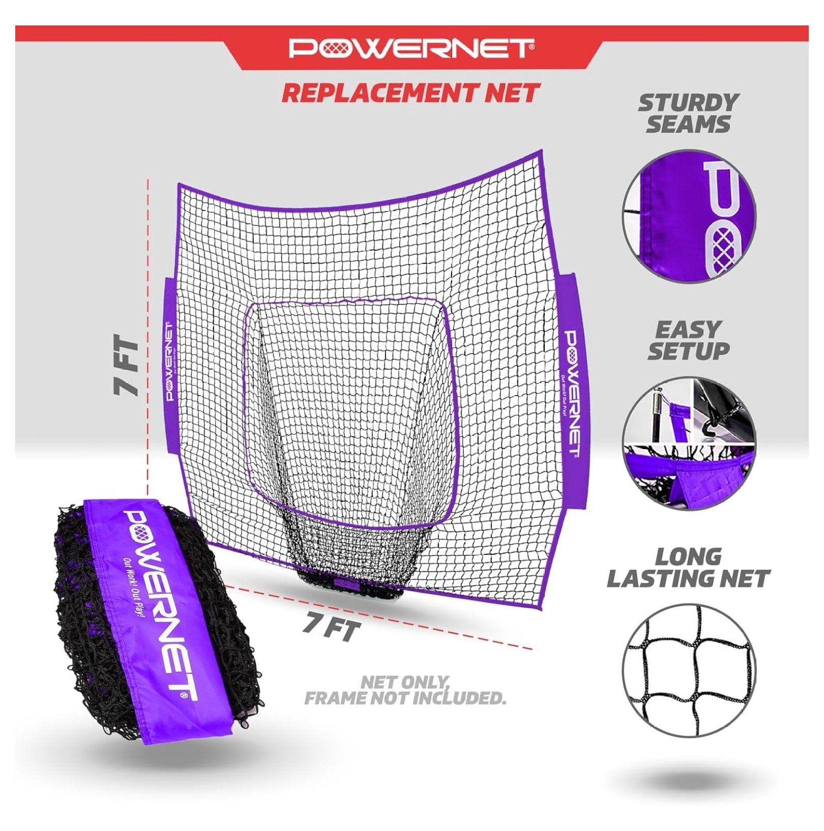 7x7 FT Baseball & Softball Net Replacement Parts, Replace 7x7 FT Frame, Net Only or Carry Bag, Metal Frame and Fiberglass Poles, Durable Nets & Bags Available in Team Colors