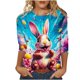thumbnail image 3 of TaTaai Ladies Easter Floral Print Loose Blouses Round Neck Three-quarter Sleeve Casual Fashion Soft Comfy Daily Holiday Party Wear Tops Gift, 3 of 5