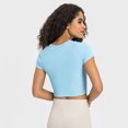 thumbnail image 3 of Women's Crew Neck Ribbed Crop Tops Short Sleeve Strong Stretch Yoga Shirts Summer Slim Gym Clothing for Street Girls, 3 of 6
