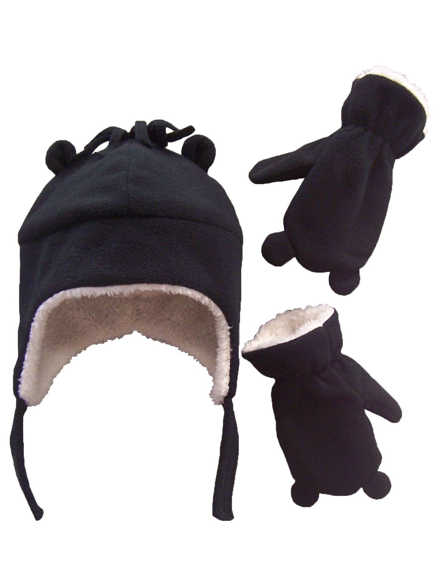 NIce Caps Little Boys and Baby Sherpa Lined Warm Fleece Winter Hat Mitten Set 