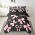 thumbnail image 3 of Manfei Cartoon Princess Bowknot 7-Piece Bedding Comforter Set for Teens, Black Pink Ribbon King Bedding Sets, Romantic Leopard Print Reversible Bed Sheets, Luxury Bedroom Decor, 3 of 8