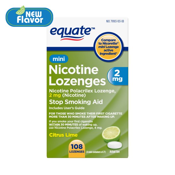 Equate Mini Nicotine Polacrilex Lozenge 2 mg, Citrus Flavor, 108 Count