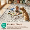 thumbnail image 4 of Design&I 8'x10' Washable Area Rug Extra Large Skid-Resistant Low Profile Vintage Boho Faded Ivory Teal Symmetrical Transitional Kilim for Living Room, Family, 4 of 7
