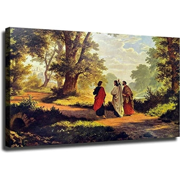 Road To Emmaus Canvas Painting The Road To Christ's Journey Poster Canvas Pictures Print Wall Art for Living Room Bedroom Decor Unframed 12x18inch(30x45cm)