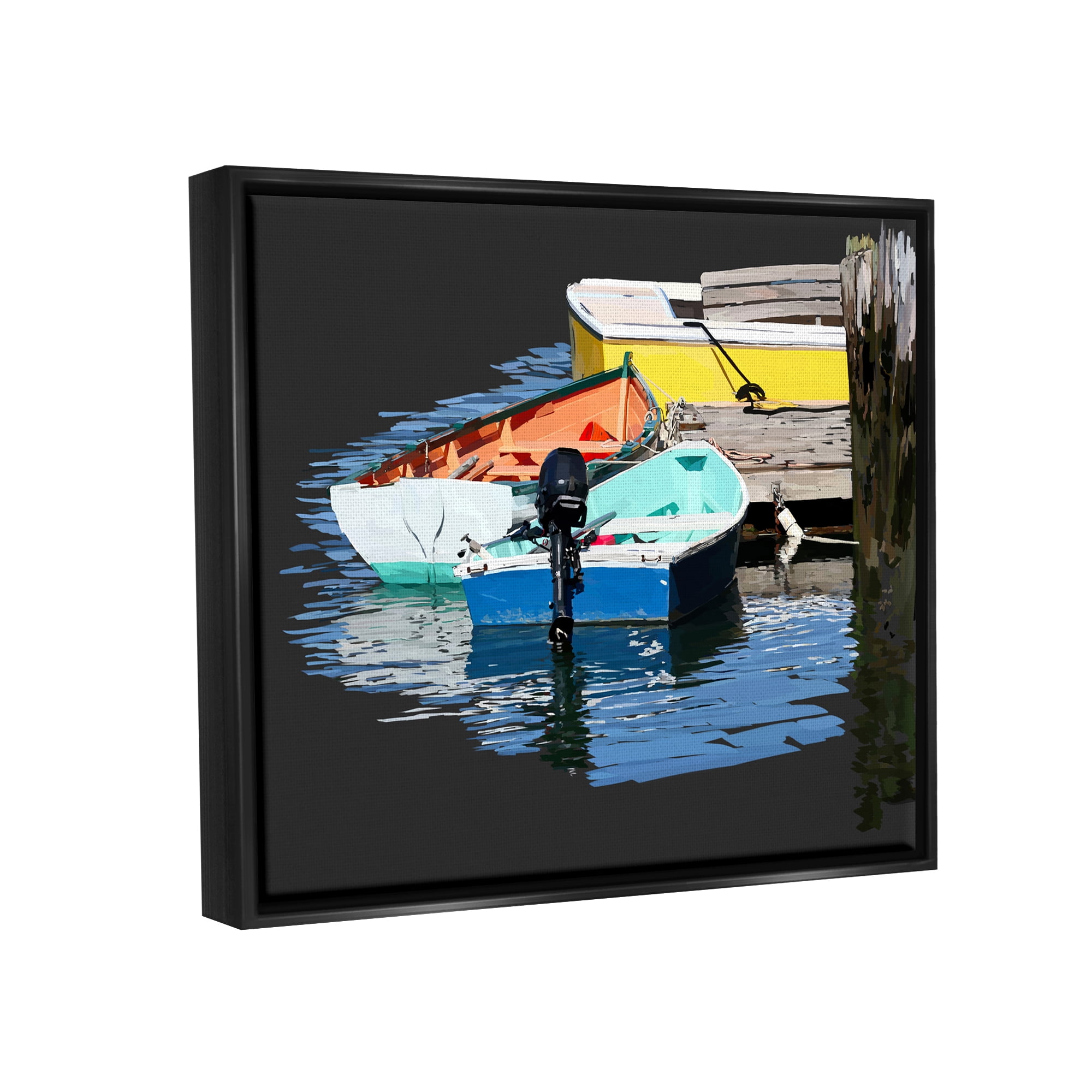 Stupell Industries Docked Dinghy Boats Bold Hues Coastal Photography Black Floater Framed Art Print Wall Art