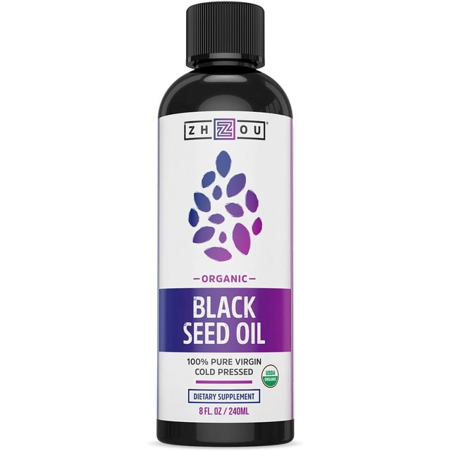 Suplemento Aceite de Semilla Negra Orgánico 100% Natural Omega 3 6 9 Súper Antioxidante 8 oz Zhou Nutrition ZNN-85435353S