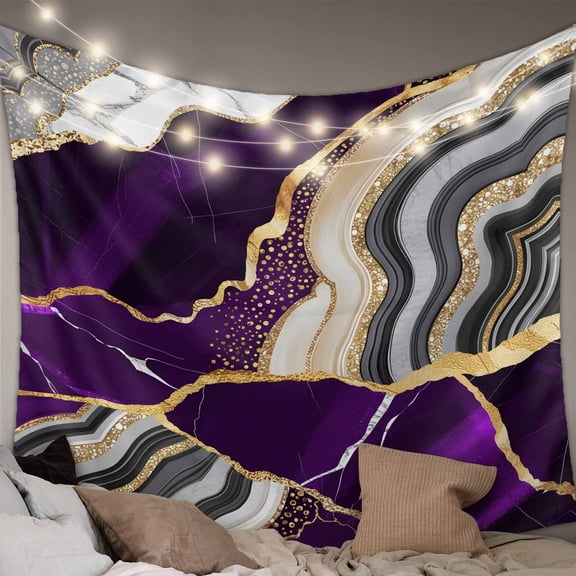 Purple Marble Tapestry for Bedroom Wall Hanging Tapestry, Grey Gold Texture Vintage Farmhouse Art Ceiling Backdrop Tapestries Poster Blanket Wall Decor for Teens Room Living Room Dorm 51" x 59"