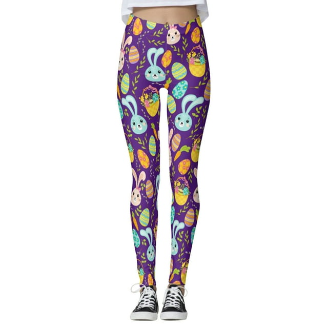 MIASHUI Pantalon de Yoga Taille Haute Imprimé Jour de Pâques Collants de Compression pour Femmes Course Entraînement Physique Gym Entraînement Violet,P