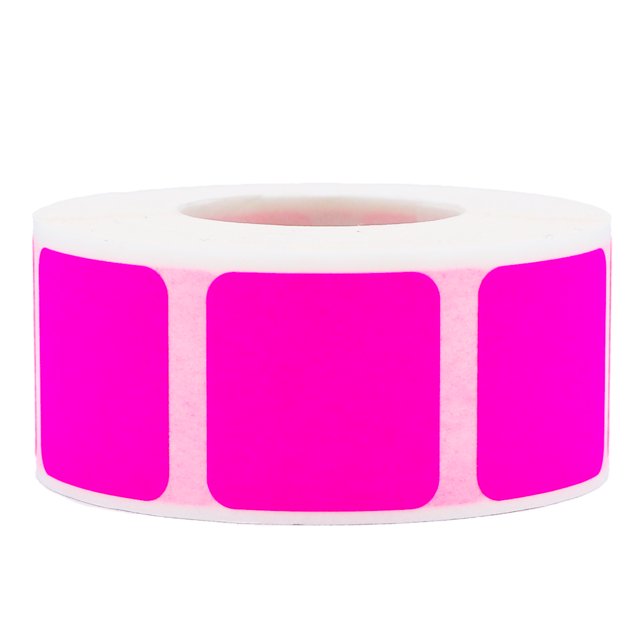 Fluorescent Pink Square Stickers | 1" Inch Square | 500 Pack