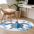 thumbnail image 5 of Ocean Turtle Round Area Rugs 3 ft, Blue Starfish Coral Summer Animal Striped Washable Small Area Rug with Non-Slip Sturdy Edge Binding Round Front Door Mat Floor Carpet for Entryway, 5 of 9