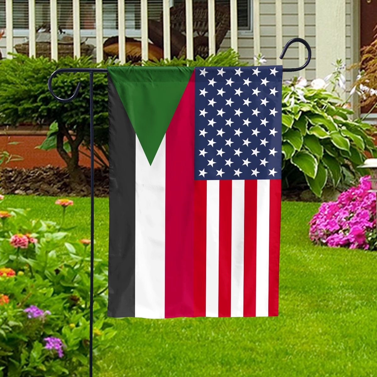 American Sudan Flag Sudanese Friendship U.S.A Memorial Day Patriotic For Garden Flag, Double-Sided Decorative Outdoor Flag, Patriotic Polyester Yard Flag 12 x 18 in