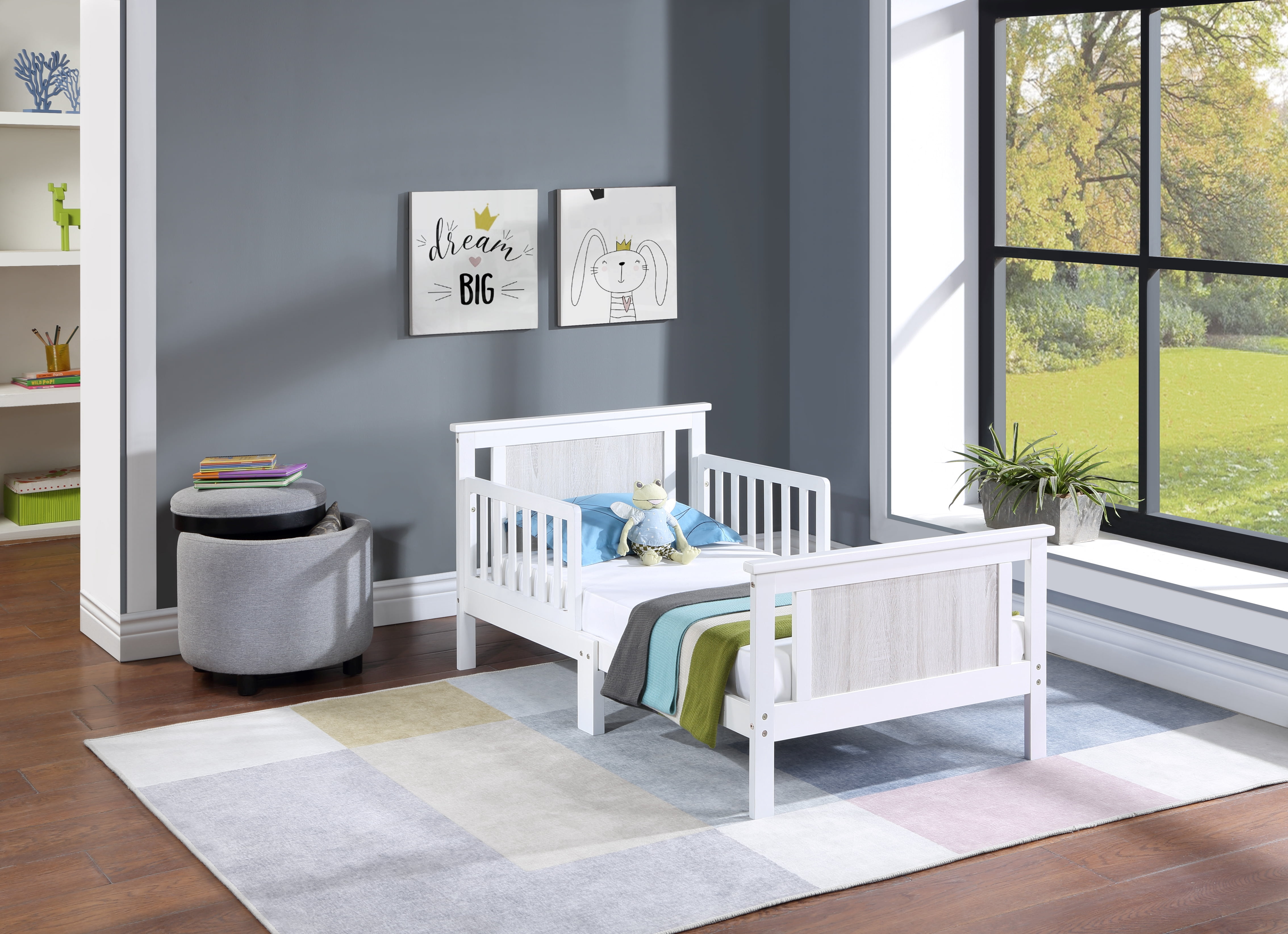 Olive & Opie Connelly Reversible Panel Toddler Bed in White/Rockport Gray