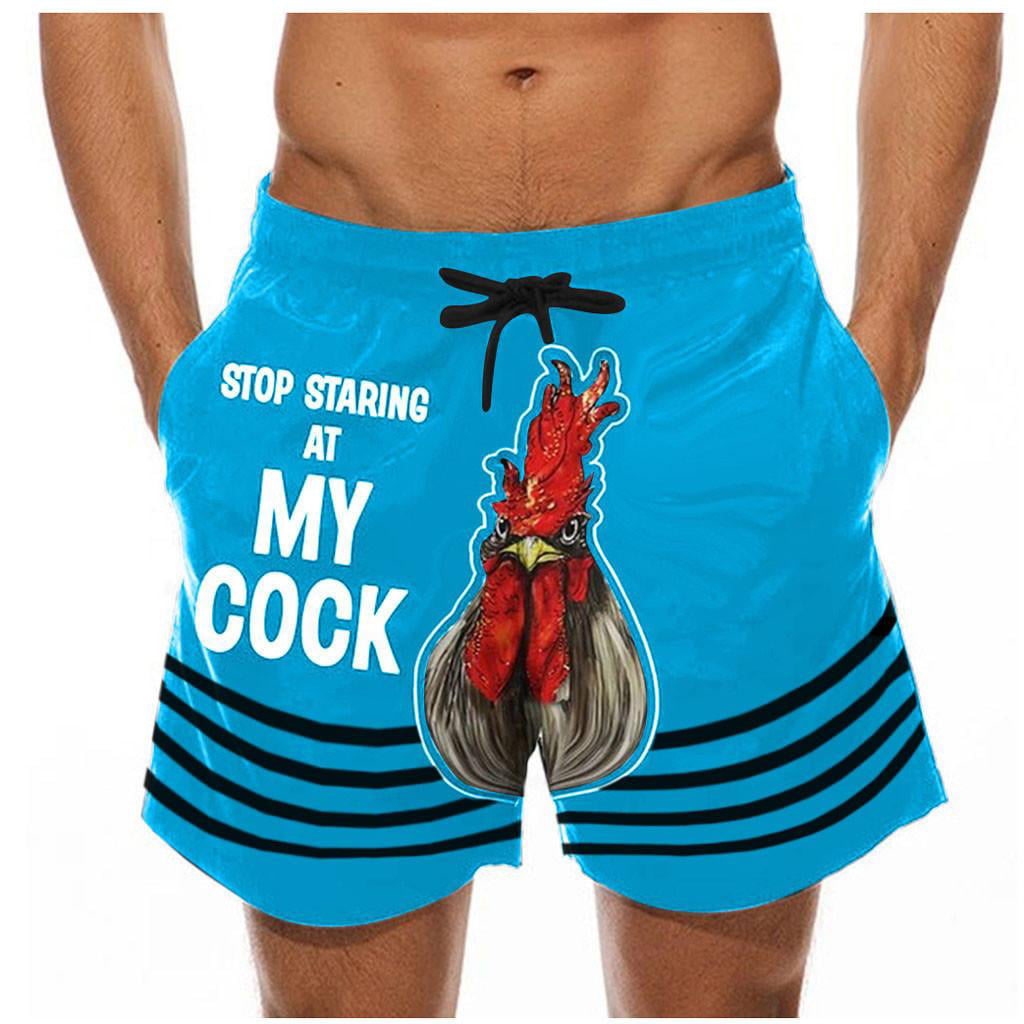 Mens Beachwear Summer Holiday Shorts Drawstring Cock-Printed Work Casual Trouser Shorts Surf Swimming Funny Boardshorts 