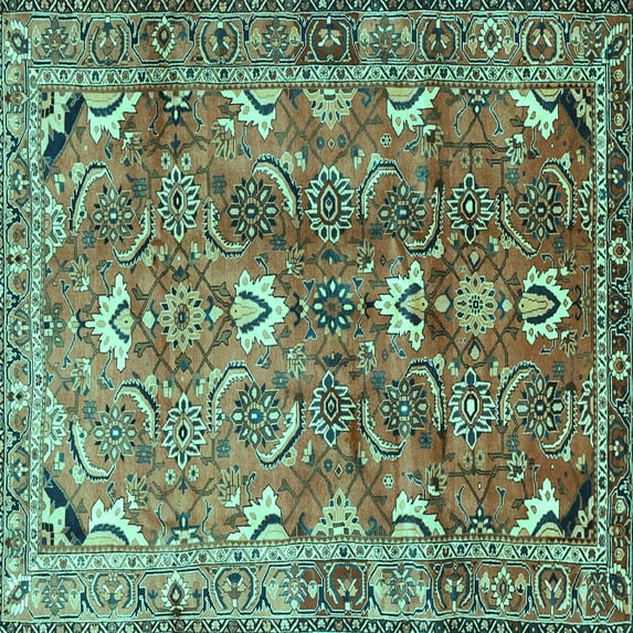 Ahgly Company Indoor Square Persian Turquoise Blue Traditional Area Rugs, 4' Square