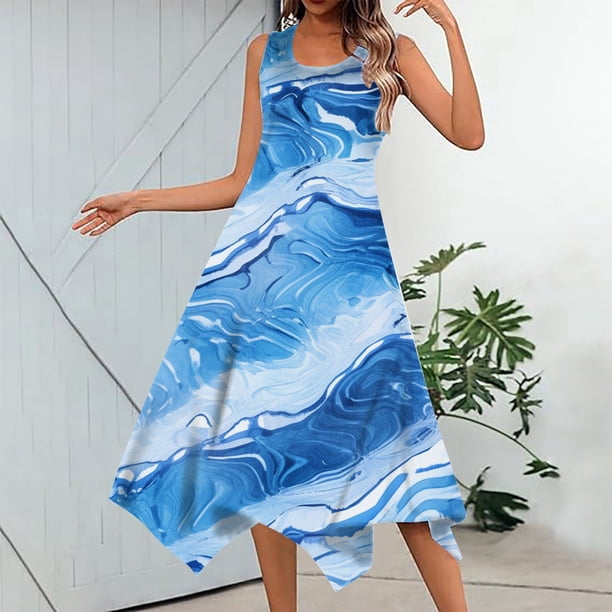 WILLBEST Vestidos De Mujer Vestido Casual De Verano Para Mujer Vestido Largo Sin Mangas Con Dobladillo De Pañuelo Vestido De Playa Con Bolsillos