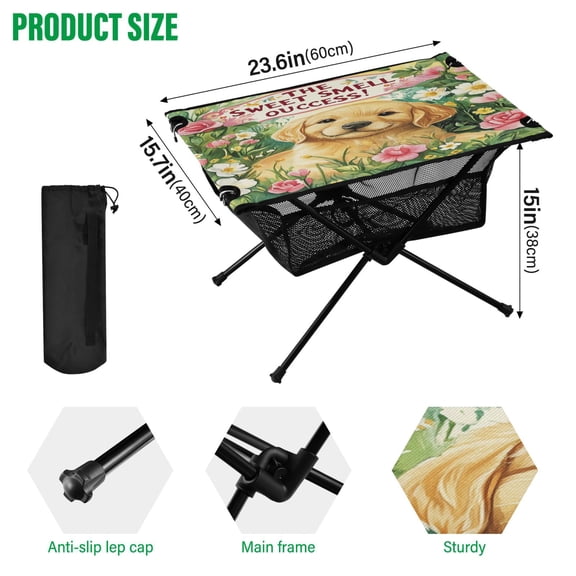 BZSMCE Camping Tables Simple Folding Table The Sweet Smell Of Happiness Pattern Size:23.6*15.7in