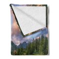 thumbnail image 2 of Mountain Soft Flannel Fleece Blanket, Idyllic View with Tree on Still Lake Surrounded by Mountains and Moody Sky Image, Cozy Plush for Indoor and Outdoor Use, 50" x 70", Multicolor, by Ambesonne, 2 of 5