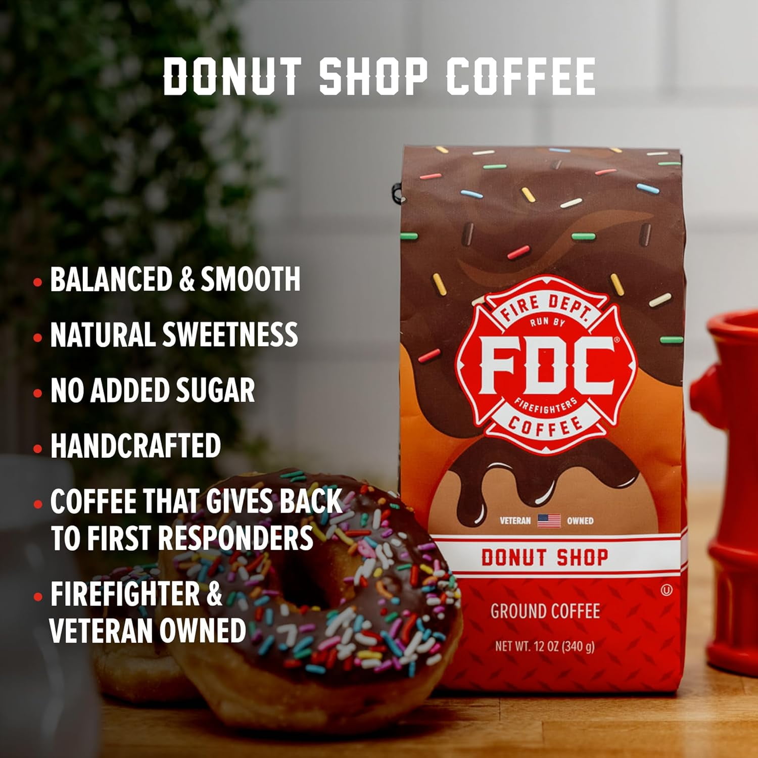 Fire Department Coffee Donut Shop Medium Roast Premium Ground Coffee, 12 oz