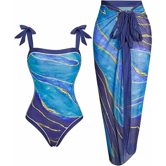 Womens One Piece Swimsuit with Cover Up Sarong Wrap Floral Bathing Suits 1 Piece Swim Suit with Beach Cover Up Set
